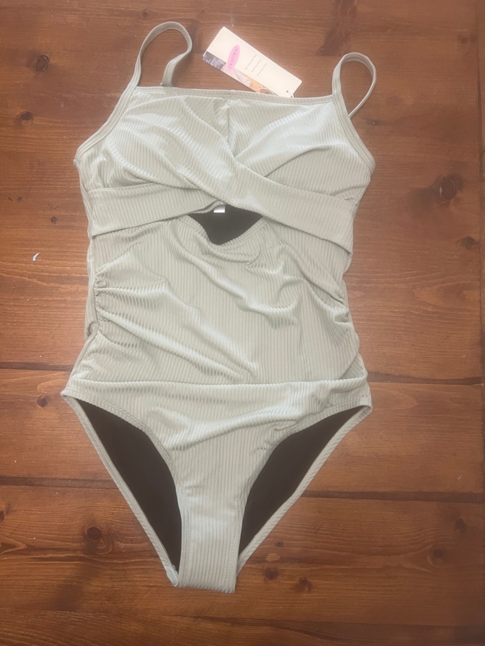 Twist-Front Sage Ribbed One-Piece Swimsuit